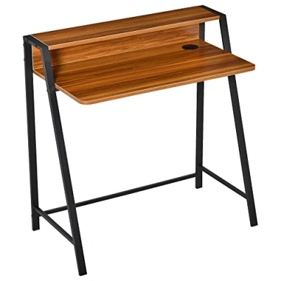 Imagen de HOMCOM Escritorio Mesa de Ordenador 84x45x85 cm con Encimera Madera y Patas Metal Estilo Moderno para Oficina Estudio Dormitorio Carga 20 kg Nogal