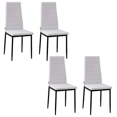 Imagen de HOMCOM Pack de 4 Sillas Comedor Tapizadas en Lino Cocina Modernas con Respaldo Alto y Patas Metal Carga 120 kg para Salón 41x50x97 cm Blanco