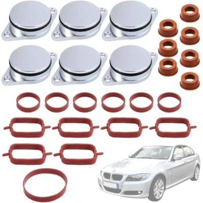 Imagen de Twowinds Kit Anular Mariposas Colector de Admisión (32mm) Compatible con BMW E39 E46 E60 E61 E63 E64 E67 E81 E82 E88 E90 E91 E92 E93 X3 E83 X5 E53 E87 E70 X6 E71, 6 Cilindros (6 tapones, 20 Juntas)