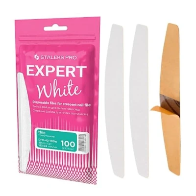 Imagen de STALEKS PRO 50 pcs Recambio de limas uñas adhesivas desechables con forma Media luna. Expert. Grano 100, Lima Luna Blanca