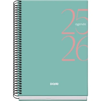Imagen de Dohe Agenda Escolar 2025 2026 Día Página, Tamaño A5 (15x21 cm), Español e Inglés, Septiembre a Junio, Cierre de Espiral, Tapa Dura SYSTEM Verde