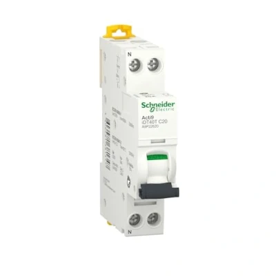 Imagen de Schneider Electric Acti9 iDT40T Disyuntor modular (1P+N, 20A, curva C, 4500A/6kA, A9P22620)