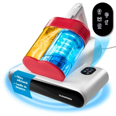 Imagen de CLEANmaxx Aspirador de ácaros Giratorio con luz UV C y Filtro HEPA para alérgicos Aspiradora Mano colchones Función ultrasónica térmica Potente: destruye el 99,9% los