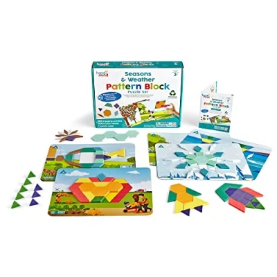 Imagen de Learning Resources Set de Tangram puzles con Bloques geométricos sobre el Tiempo atmosférico y Las Estaciones, Juegos Patrones, Actividades Preescolar, 3+