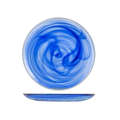 Imagen de H&amp;h set 6 piatti piani alabastro in vetro blu cm 27,5