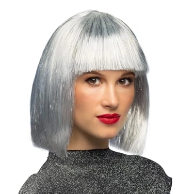 Imagen de Boland 86165 Peluca adulto Gigi Glamour, con oropel, blanco plata, peinado bob, pelo sintético, tocado, carnaval, fiesta temática