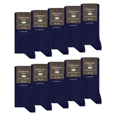 Imagen de sockenkauf24 10 Pares de Comfort Calcetines sin Elástico &amp; Costuras Hombre Mujer Algodón Cintura Confort 13100 (43 46 Azul marino)
