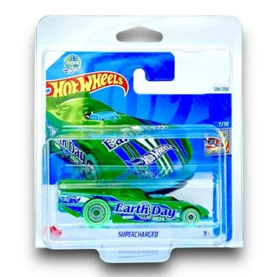 Imagen de Hot Wheels Supercharged HW Celebration Racers 7/10 HTB00 Short Card Earth Day Verde Mattel 2024 1:64