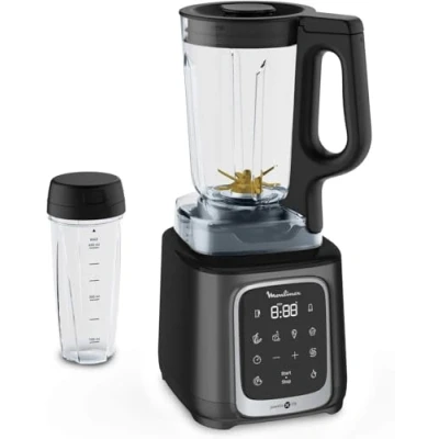 Imagen de Batidora de Vaso Moulinex InfinyMix+ LM91HD, 1600 W, 2.6 L, 6 Cuchillas, 10 velocidades, Tecnología Powelix, 5 Programas, Tritan, Titanio