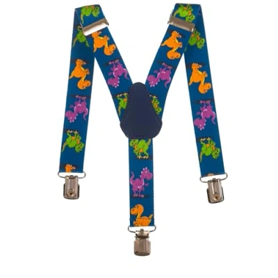 Imagen de Olata Tirantes De Tela Elastizada Infantiles Unisex En Forma Y Con Diseño Dinosaurio (1 5 Años) 2.5cm. Azul Oscuro