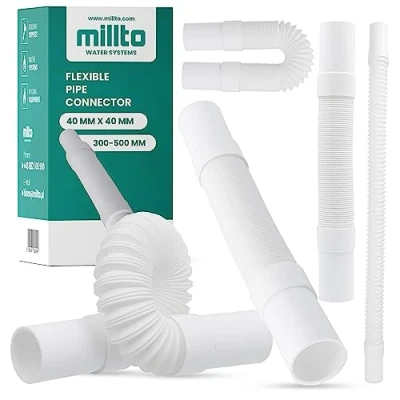Imagen de Millto™ Tubo de drenaje flexible 32 mm blanco polipropileno conector universal manguera conexión para todas las configuraciones ajustable