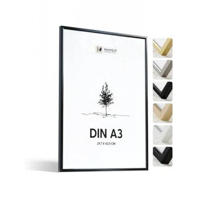 Imagen de Heimlich® 1 x marco de fotos A3 Aluminio Negro marcos cuadros Vidrio Acrílico Irrompible Grano Visible Duradero Fácil Colgar Para Decoración Pared y Hogar