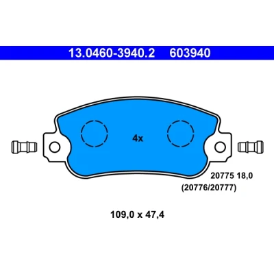 Imagen de ATE 13.0460 3940.2 Juego de pastillas freno con contacto avisador desgaste FIAT: Uno Hatchback, 131 Familiare / Panorama, Ritmo I Cabrio