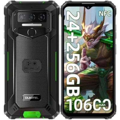 Imagen de OUKITEL WP23 Plus Movil Resistente (2025), 10600mAh 24GB RAM+256GB ROM/1TB Móvil Irrompible, 6.52&quot; HD Teléfono Android 14, Cámara 13MP+5MP, 4G Dual SIM/NFC/GPS/OTG/Face ID/IP68/IP69K Verde