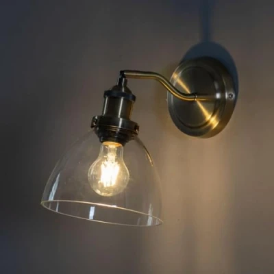 Imagen de KOSILUM Flavia Lámpara de techo vintage cristal y latón (luz blanca cálida), diseño salón dormitorio, cocina, pasillo, 40 W, E27, IP20