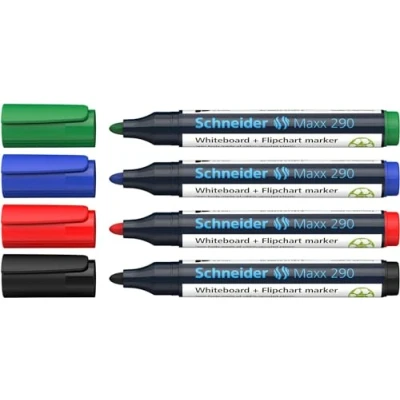Imagen de Schneider Rotulador Maxx 290 (para pizarras blancas y rotafolios, punta redonda de 2 3 mm grosor trazo, borrado en seco, no deja residuos, fuerte colores intensos)