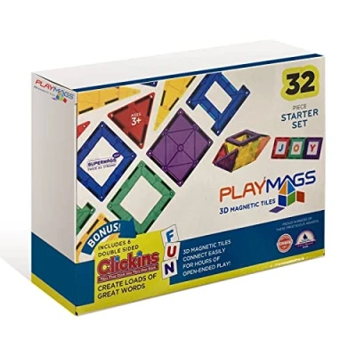 Imagen de Playmags Juego de Azulejos Colores 32 Piezas, construcción magnéticos únicos galardonados, Creatividad y Juguetes educativos para niños, Aprobado por Stem