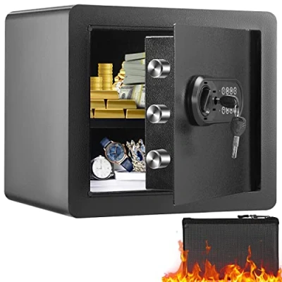 Imagen de VEVOR Caja Fuerte Digital de 34 L Seguridad 2 Tipos Desbloqueo Contraseña y Llaves Antirrobo Estructura Acero con Alarma para Hogar Plata Joyería, 400 x 300 350 mm