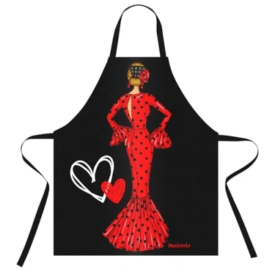 Imagen de IllustrArte Delantal de cocina lavable y cómodo con diseño flamenca María vestido Rojo.