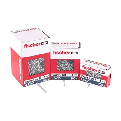 Imagen de fischer Dresselhaus Power Fast II 670059 Tirafondos (200 unidades, 3,0 x 25 mm, con estrella interior TX, galvanizados, pasivos), color azul