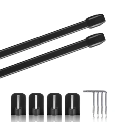 Imagen de barras de cortina extensibles, 2 con ganchos autoadhesivos, fijación sin agujeros (color: negro, tamaño: 60 90 cm)