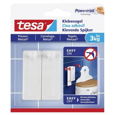 Imagen de tesa 77763 00000 00 Clavos Adhesivos Blancos. Contenido: 2 Unidades, 3 kg, Set de Piezas