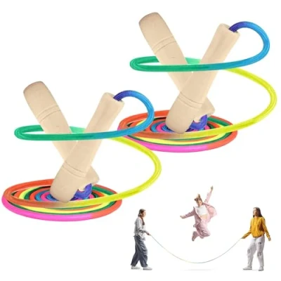 Imagen de mizikuu 2 Pack Cuerda de Saltar para Niños, 2.6M Comba Ajustable con Mango Madera y Vistoso Algodón Skipping Rope Niños Adultos