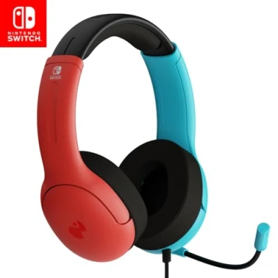 Imagen de Auriculares gaming con cable PDP LVL40, Micrófono, Para Nintendo Switch, Rojo y Azul Neón