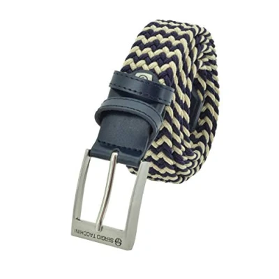 Imagen de Sergio Tacchini Cinturón trenzado, de Hombre y Mujer, tejido elástico cuero genuino, caja regalo Beige e Blu 115