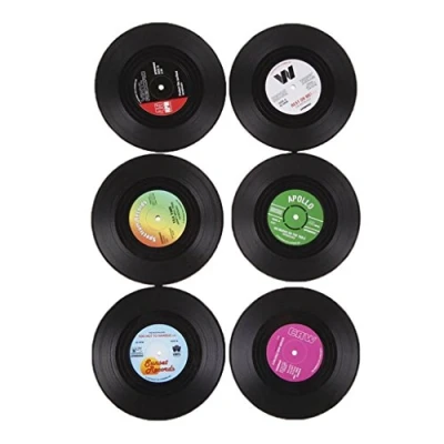 Imagen de 6x Coaster Copa Sostenedor de Bebida Mat Tabla Mantel Forma CD Vinyl Record Redonda Vendimia
