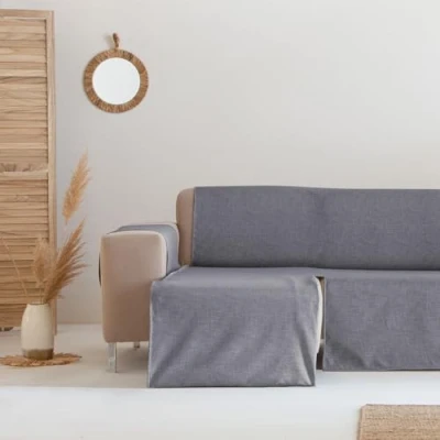 Imagen de GAMUSI Funda Sofa Chaise Long Impermeable Antimanchas Cubre sofá Longue 200 cm Brazo Izquierdo, Color Gris Oscuro