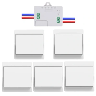 Imagen de Cerhot Kit de receptor interruptor inalámbrico con mando a distancia RF433, luz pared LED para interiores y exteriores, sin pilas WiFi (UE 1 marcha 5 V1 A)
