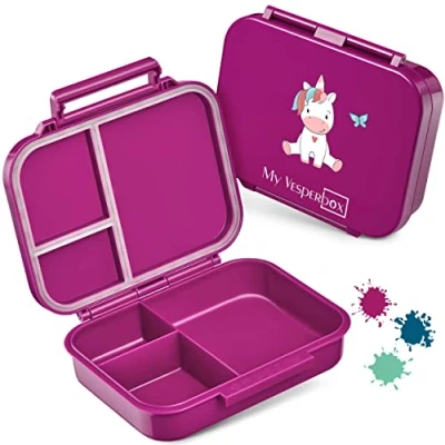Imagen de My Vesperbox Mini BIA Bento Box Niños Nuevo modelo más compacto y ligero a prueba de fugas sin BPA Fiambrera para guardería escuela (lila unicornio sentado)