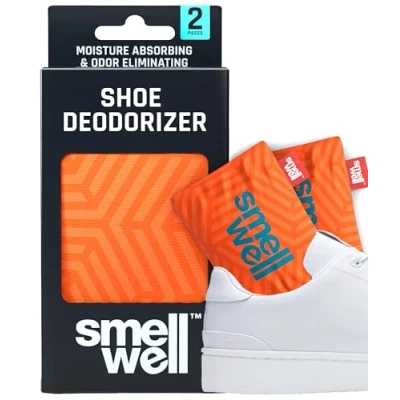 Imagen de SmellWell Active Eliminador de olores para zapatos, carbón activo bambú, absorbe la humedad bolsas y contra el sudor los pies, molestos, naranja geométrico, 1 par, 2 x 50