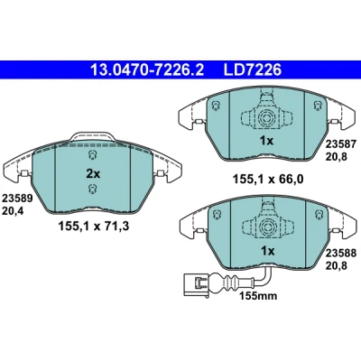 Imagen de ATE Ceramic 13.0470 7226.2 Juego de pastillas freno con contacto avisador desgaste AUDI: TT Coupé, A1 Sportback, Hatchback