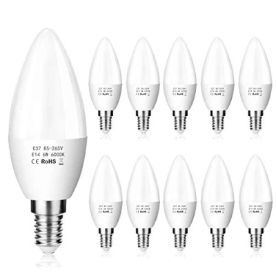 Imagen de ZIKEY Bombilla Led E14 Vela, 6W (equivalente a 50W), C37 Blanco Frío 6000K 600lm No regulable 10 unidades