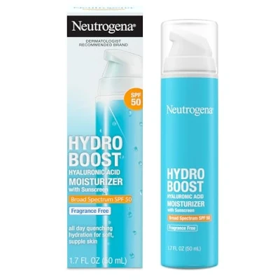 Imagen de Neutrogena Hydro Boost Hyaluronic Acid Facial Moisturizer with Broad Spectrum SPF 50 Sunscreen, Daily Water Gel Face to Hydrate &amp; Soothe Dry Skin, Fragrance Free, 1.7 fl. oz