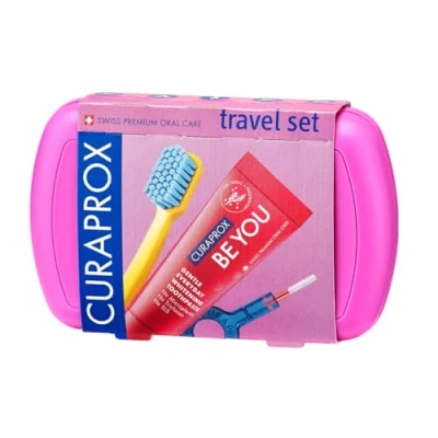 Imagen de Curaprox Travel Set Rosa CS 5460 + &quot;Be you&quot; Pasta de dientes viaje 2 cepillos interdentales CPS prime 07 y 09 cuidado dental 9,5 cm x 6