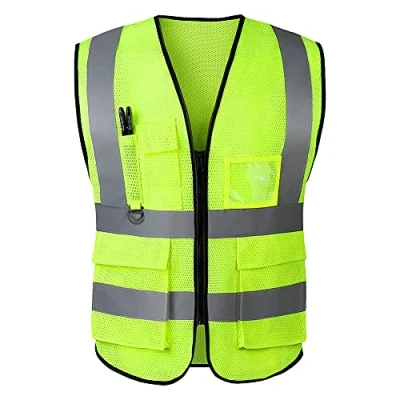 Imagen de Chaleco de seguridad reflectante alta visibilidad para mujeres y hombres, con bolsillos cremallera frontal, cumple las normas ANSI/ISEA, Malla verde, L