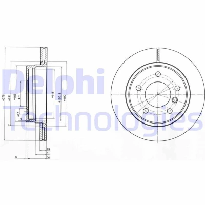 Imagen de DELPHI BG3041C Disco de freno 276 19 5 ventilado revestido sin procesar cojinete rueda, anillo sensor ABS BMW: 3 Berlina, Coupé, Touring