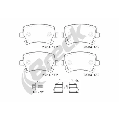 Imagen de BRECK 23914 00 704 Juego de pastillas freno preparado para indicador desgaste VOLKSWAGEN: GOLF 5, 6, Scirocco III, AUDI: A3 Sportback