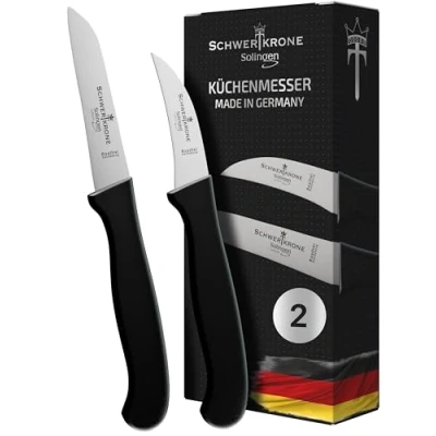 Imagen de Schwertkrone 2 cuchillos para fruta y verdura curva recta cuchilla madera ergonomico pelador Cuchillo Mondador, Acero Inoxidable
