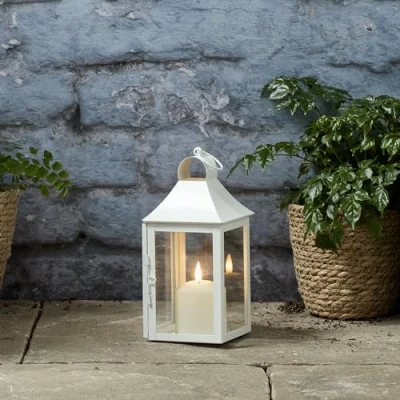 Imagen de Lights4fun Farolillo de Metal Color Blanco con Vela TruGlow® LED Para Exteriores