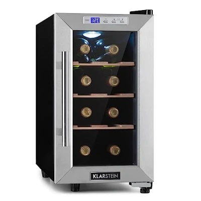 Imagen de KLARSTEIN Vinoteca 6 Botellas, Nevera Vinos de Una Zona, Expositora Vino y Cerveza, Pequeña Interior Exterior con Puerta Cristal, Protección UV, Panel Táctil, 4 22C