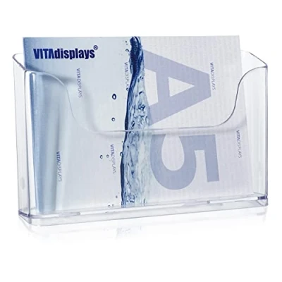 Imagen de VITAdisplays Soporte para folletos DIN A5 en formato horizontal, transparente y estable folletos, 2 unidades