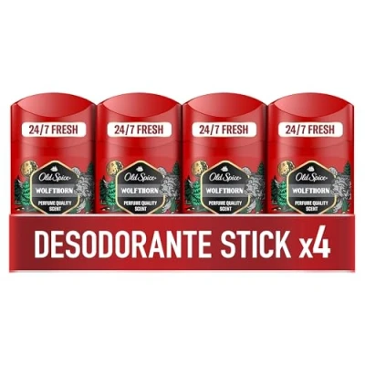 Imagen de Old Spice Wolfthorn Desodorante en Barra para Hombres, 50 ml, paquete de 4