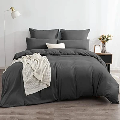 Imagen de Soifox Ropa de cama 200 x 220, color antracita, suave y agradable, no necesita planchado, se arruga, juego 2 fundas almohada 80 cm, invierno con cremallera