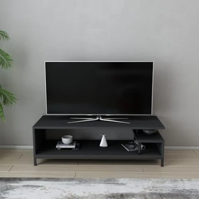 Imagen de Mueble TV de diseño Kyrisa L120cm Metal negro y madera antracita Menzzo