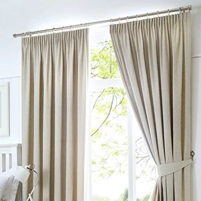 Imagen de Fusion Dijon Opacas Naturales de 117 x 183 cm Largo, Crema, 2 Paneles, térmicas para Dormitorio y Sala Plisadas Cortinas en Color Beige Claro, Poliéster, W 46.1&quot; L 72&quot; (1 Panels),