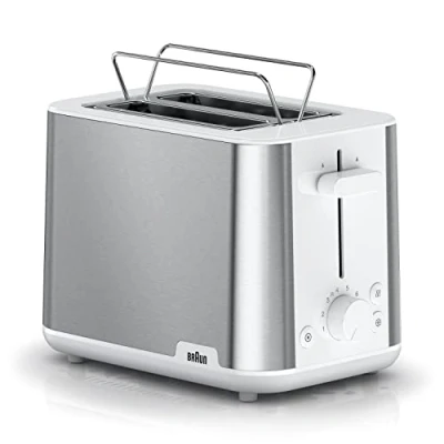 Imagen de Braun PurShine Tostadora, Tostadora de 2 Ranuras, 8 Niveles Tostado, Funciones Recalentado y Descongelación, Bandeja Recogemigas, HT1510WH, 900W, Blanco